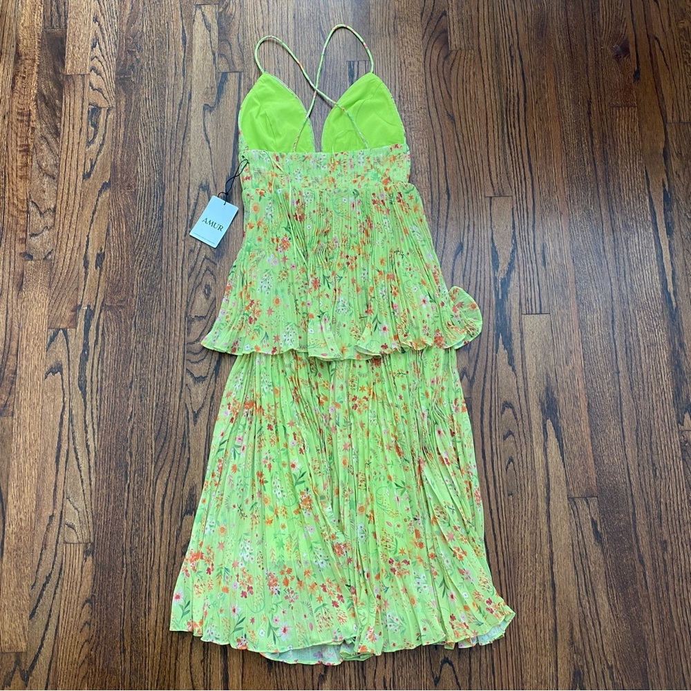 AMUR Women’s Nico Pleaded Floral Dress Size 0 Lime New - Picture 7 of 16